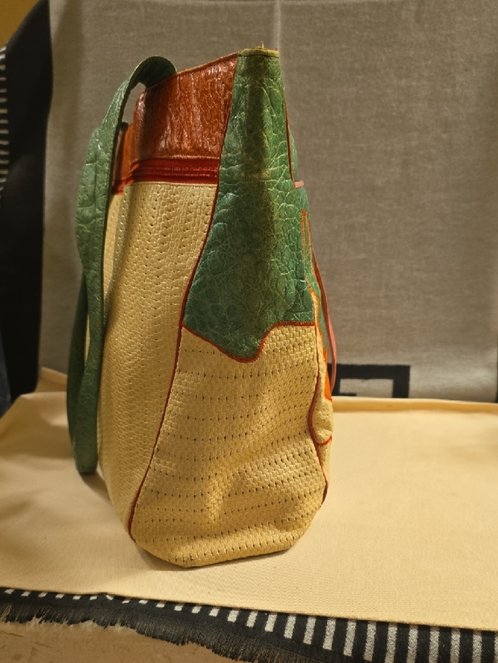 Sharif Multicolor Floral Patchwork Tote in Green, Pink, Orange & Yellow - Picture 3 of 10